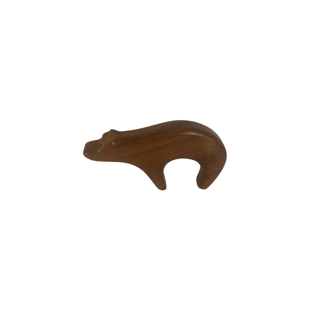 Vintage Hand Carved Wooden Bear Sculpture Arched Stylized Wood Figure
